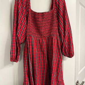 Old Navy Red Plaid Long Sleeve Dress